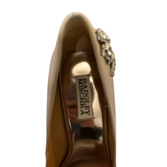 Badgley Mischka Kiara Crystal Back Open Toe Pump Latte‎ Satin size 8 - Picture 4 of 10
